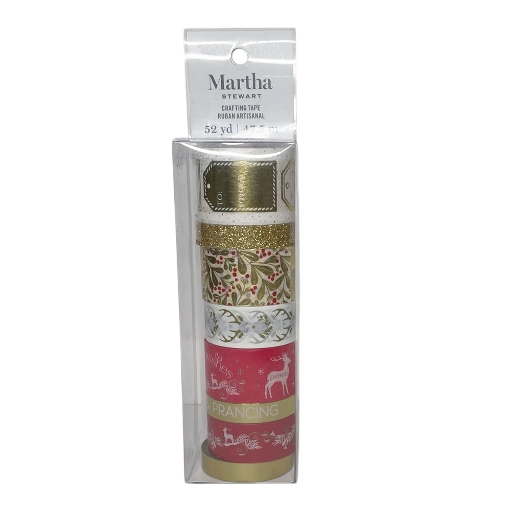 8 Rolls Martha Stewart Christmas Holiday Washi Tape Craft Red Gold Shine 52 yds